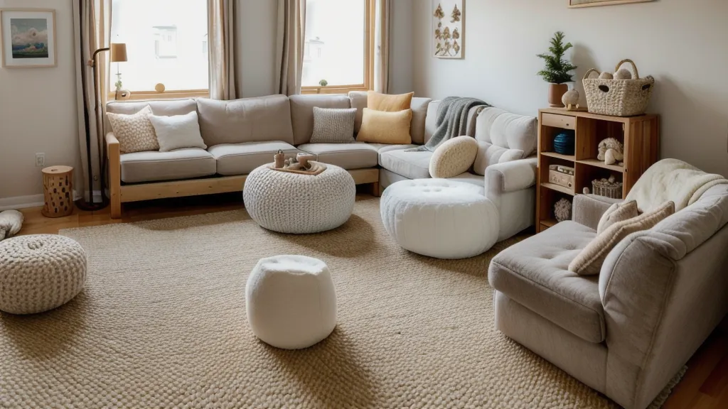 Coussins de velours et de bois, textures utilisées dans un coin snoezelen maison