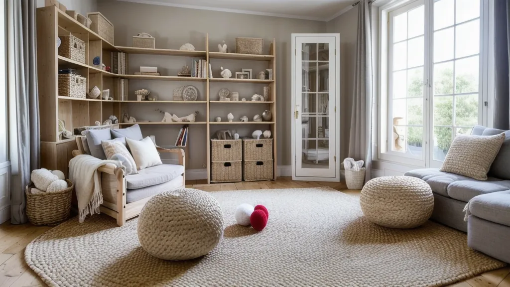Textures naturelles en bois, pierre et velours pour une activité sensorielle apaisante