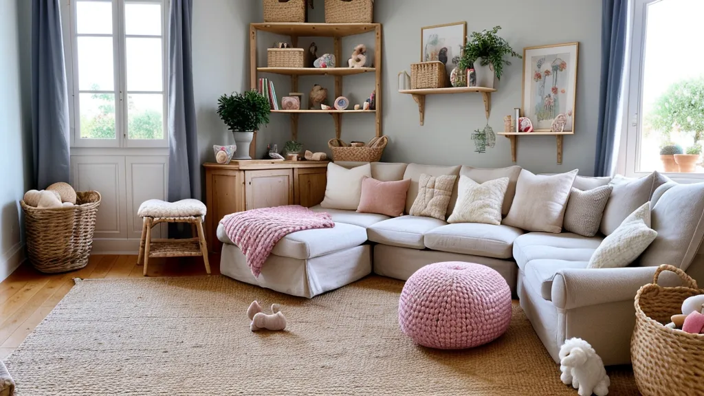 Cubes en bois colorés éparpillés sur un parquet en bois clair.